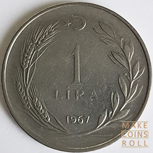 Reverse side 1 Lira Turkey 1967